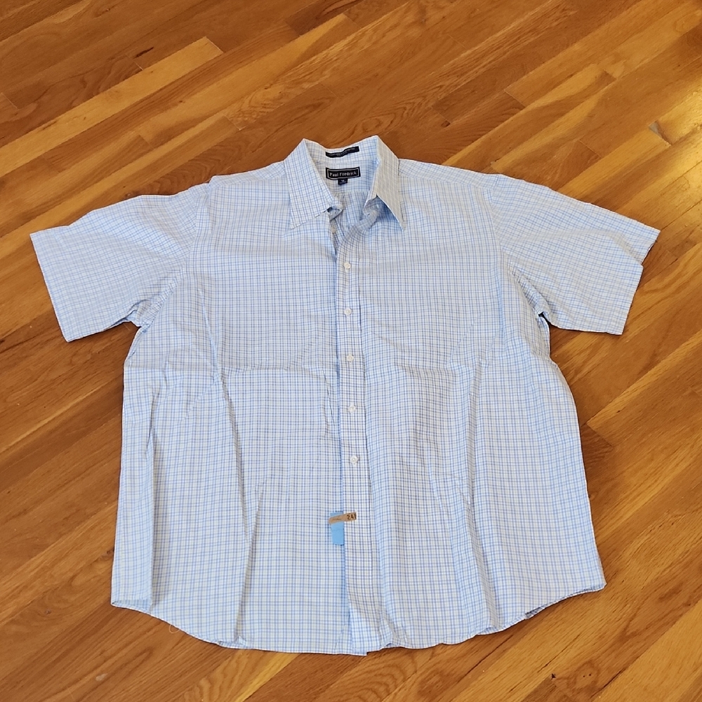 Paul Fredrick Men's Blue and Green Short Sleeve Button Down